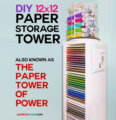 DIY 12x12 Vertical Scrapbook Paper Storage Organizer Tower | IKEA Hack | Cardstock Storage 12x12, Cardstock Organization Diy, Construction Paper Organization Diy, Diy Paper Organizer Wall, Diy Construction Paper Organizer, Diy Cardstock Storage, 12x12 Cardstock Storage, Screen Print Storage Ideas, Cardstock Organization