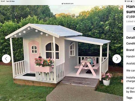 Toddler Playhouse Outdoor, Girls Playhouse Outdoor, Outdoor Playhouse Interior Ideas, Kids Play House Outdoor, Playhouses For Kids Outdoor, Kids Wooden Playhouse, Wooden Outdoor Playhouse, Playhouse Interior, Luxury Playhouses