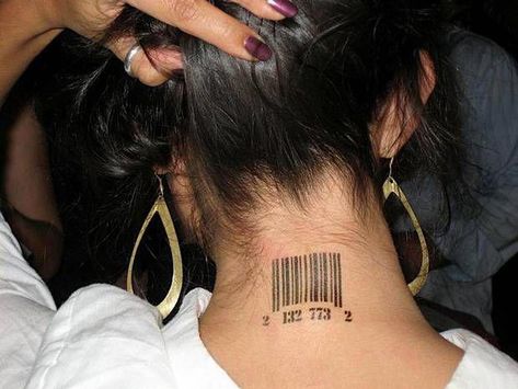 Tattoo Initials, Small Feminine Tattoos, Barcode Tattoo, Small Neck Tattoos, Face Tattoos For Women, Cross Tattoos For Women, Neck Tattoos Women, Back Of Neck Tattoo, Latest Tattoos