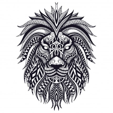 Discover thousands of Premium vectors availables in AI and EPS formats. Download whatever, cancel whenever. Mandala Lion Tattoo, Stammestattoo Designs, Tato Maori, Geometric Lion Tattoo, Lion Art Tattoo, Leo Tattoo Designs, Lion Mandala, Lion Tattoo Sleeves, Geometric Lion