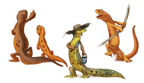 Newt Character Design, Salamander Fursona, Newt Drawing Animal, Salamander Character Design, Salamander Character, Newt Illustration, Newt Drawing, Newt Lizard, Salamander Illustration