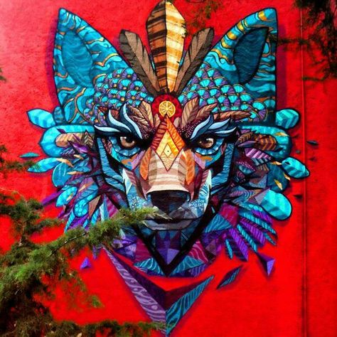 Farid Rueda Street Art #Street #Art #fox #colors #geometry Amazing Street Art, 3d Street Art, Best Street Art, Murals Street Art, Graffiti Murals, Art Et Illustration, Graffiti Street Art, Mexican Art, Art Street