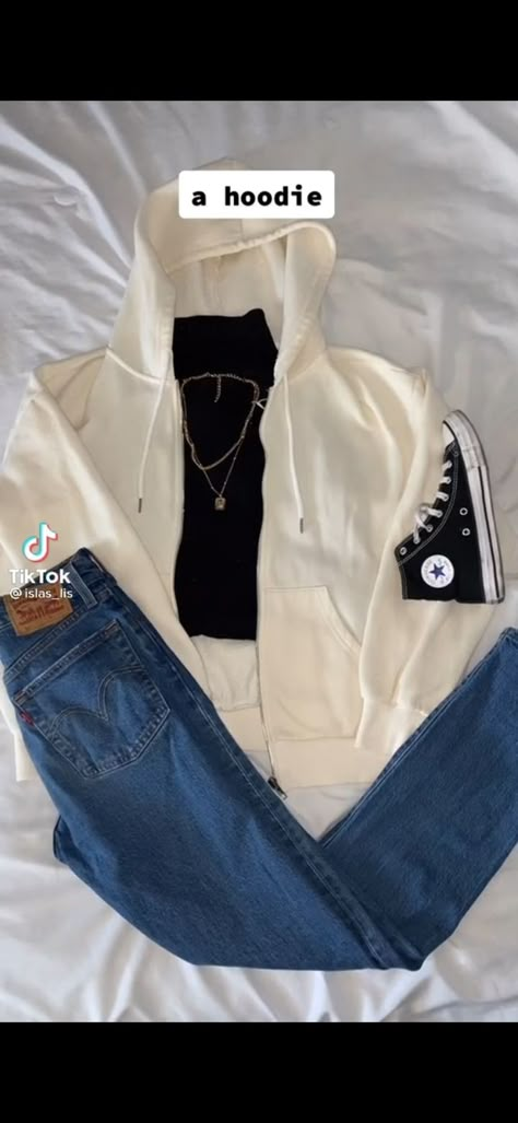 Blue Flared Jeans Outfit, White Zip Up Hoodie Outfit, Blue Flare Jeans Outfit, Zip Up Hoodie Outfit Aesthetic, Flare Jeans Outfit Aesthetic, Blue Jeans Outfit Winter, Blue Converse Outfit, Blue Hoodie Outfit, White Hoodie Outfit