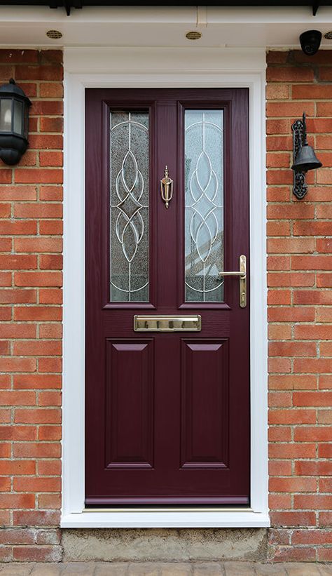 DISCOVER THESE 5 SECRET TIPS TO CHOOSE A FRONT DOOR COLOUR TO SUIT YOUR HOME Mulberry Front Door, Maroon Front Door, Burgundy Front Door, Fromt Doors, Victorian Front Doors, Door Colour, House Front Door Design, Decorative Light Switch Covers, Composite Doors