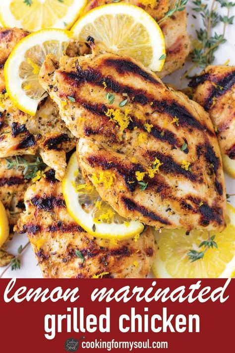 Lemon Marinade for Chicken! This easy lemon, garlic, and herb marinade is perfect for grilled chicken. It adds so much flavor, depth, and freshness to a tender piece of chicken breast! #cookingformysoul Lemon Pepper Chicken Breast Recipe, Lemon Garlic Chicken Breast, Lemon Chicken Marinade, Chicken Eating, Lemon Pepper Chicken, Summer Grilling Recipes, Chicken Marinades, Favorite Side Dish, Marinated Chicken