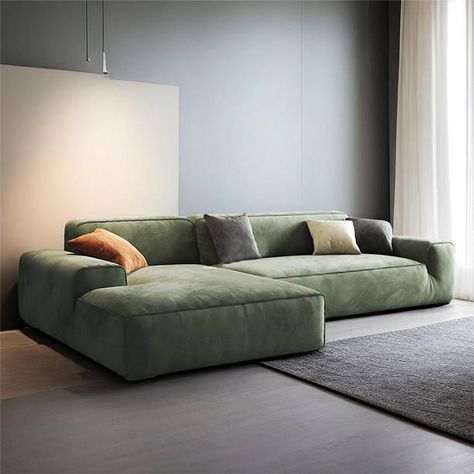 ABPEXI 2 - Piece Upholstered Sectional | Wayfair Small Apartment Sectional, Comfy Couches Living Room, Green Daybed, Best Sofa Designs, Floor Couches, Atl Apartment, Therapy Couch, Couch Aesthetic, Deep Sectional Sofa