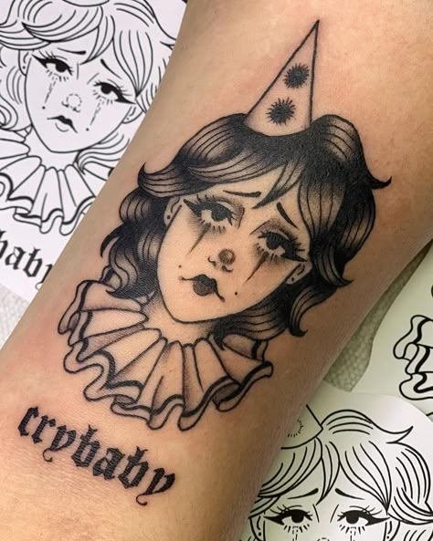 N Tattoo, Cowgirl Tattoos, Pierrot Clown, Beginner Tattoos, Doll Tattoo, Clown Tattoo, Mommy Tattoos, Flash Tattoo Designs, Spooky Tattoos