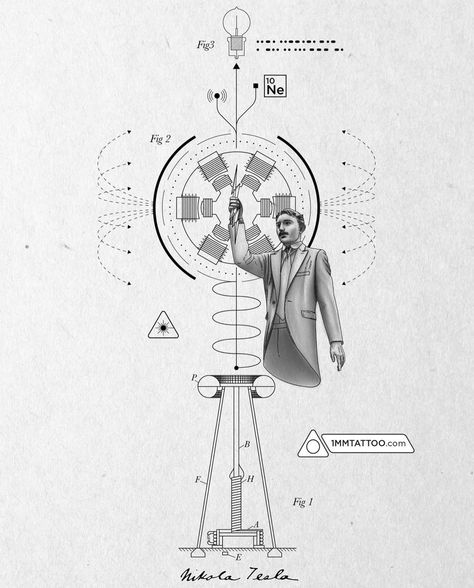 Tesla Tattoo Ideas, Nikola Tesla Tattoo Ideas, Tesla Coil Tattoo, Nikola Tesla Drawing, Nikola Tesla Wallpaper, Nikola Tesla Patents, Geometric Line Tattoo, Niels Bohr, Tesla Coil