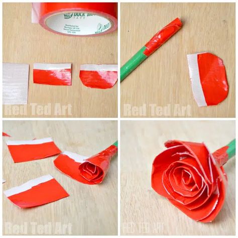 Duct Tape Rose Pens - How To - Red Ted Art - Kids Crafts Duct Tape Rose, Duct Tape Diy, Duct Tape Projects, Duct Tape Flowers, Girls Crafts, Crafts By Season, Diy Crafts For Teen Girls, Teen Crafts