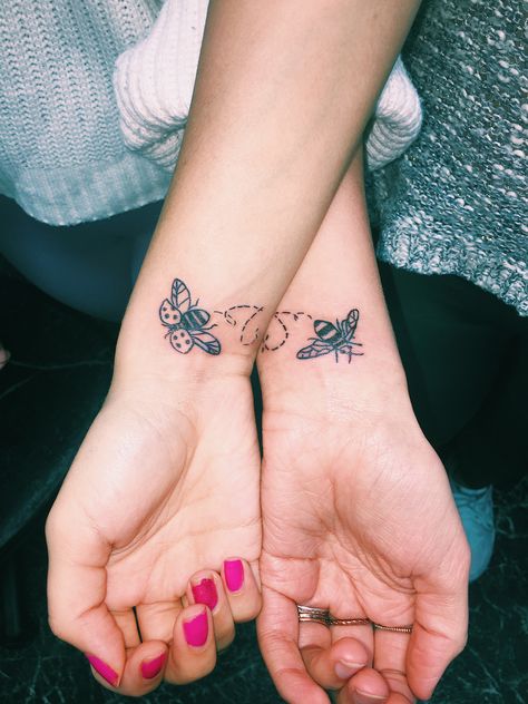 #matching #tattoo #ladybug #bumblebee #friends #bestfriendtattoos Ladybug Tattoos, Bee Tattoos, Bumble Bee Tattoo, Matching Friend Tattoos, Sketch Style Tattoos, Lady Bug Tattoo, Bestie Tattoo, Bug Tattoo, Inspiration Tattoo