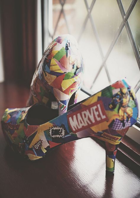 Marvel shoes | Marvel | Shoes | Wedding Shoes | Wedding | Quirky Wedding | Geek Wedding | Nerd Wedding | Wedding Themes | Themed Weddings Marvel Wedding Theme, Avengers Wedding, Dresses Drawing, Marvel Wedding, Comic Book Wedding, Marvel Shoes, Trestle Tables, Nerd Wedding, Superhero Wedding