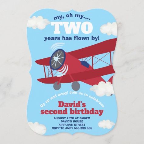 Airplane Two Years Flown Boy 2Nd Birthday Invitation #zazzle #weddinginvitations #birthdayinvitations #babyshowerinvitations #zazzleinvitations #monogram #businesscards #graduation #homedecor Birthday Invitations With Photo, Airplane Birthday Theme, Airplane Party Theme, Toddler Birthday Party Themes, Boy 2nd Birthday, Donut Ideas, Donut Store, Second Birthday Party, 2nd Birthday Boys