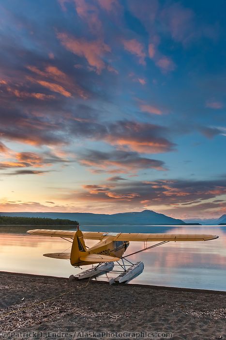 Supercub bushplane, Naknek lake sunrise | AlaskaPhotoGraphics.com Bush Flying, Piper Cub, Sea Planes, Piper Aircraft, Bush Plane, Plane Photos, Sea Plane, Small Aircraft, Float Plane