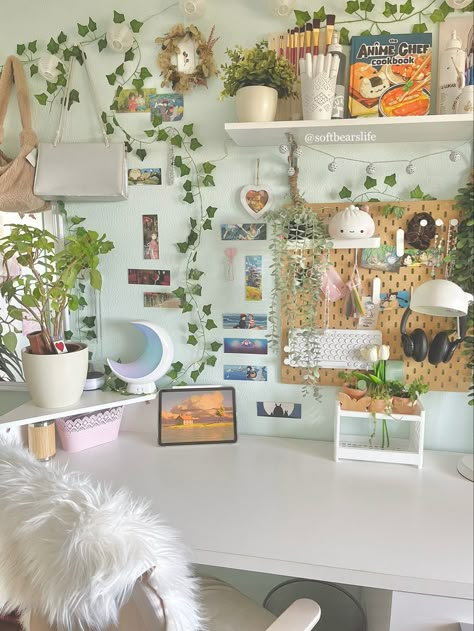 #room #roomdecoration #inspiration #desk #desksetup #ghibli Studio Ghibli Office Aesthetic, Studio Ghibli Aesthetic Room Decor, Cottage Core Office Aesthetic, Cottage Desk Ideas, Matcha Room Aesthetic, Ghibli Core Bedroom, Ghibli Desk Setup, Cottage Core Desk Setup, Cute Desk Setup Aesthetic