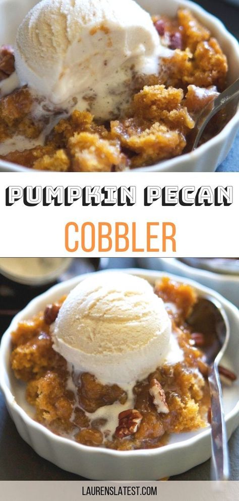 Pumpkin Pecan Cobbler, Pecan Pumpkin, Pecan Cobbler, Chewy Sugar Cookies, Spiced Pumpkin, Pumpkin Pecan, Cobbler Recipes, Fall Dessert, Think Food