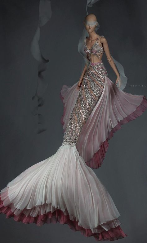 Bride Fashion Illustration, Sirens Fashion, Wedding Dresses Ideas, Fish Dress, Barbie Dress Fashion, Theme Dress, Fantasy Gowns, Fancy Dress Design, Dresses Ideas