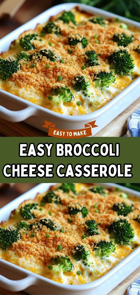 If you're looking for a simple, delicious, and comforting side dish that the whole family will love, this Easy Broccoli Cheese Casserole is the perfect choice! Packed with cheesy goodness, tender broccoli, and a buttery, crunchy topping, this casserole is a fantastic way to make vegetables irresistible. #cooking #recipe #baking #dinner #tasty #desserts #food Baked Broccoli And Cheese Casserole, Broccoli Bake Casserole, Vegetable Casserole Recipes Healthy, Simple Broccoli Recipes, Brocoli Casserole Recipes, Easy Broccoli Cheese Casserole, Broccoli Casserole Recipes, Broccoli Casserole Healthy, Broccoli And Cheese Casserole