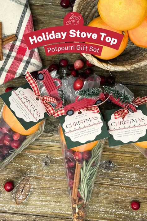 Holiday Stove Top Potpourri Gift Set - Gather Lemons Homemade Fall Potpourri Gift, Holiday Popurri Gift, Neighbor Holiday Treats, Christmas Potpourri Gift Bags, Easy Christmas Potpourri Gift, Christmas Stove Top Potpourri Diy, Homemade Holiday Potpourri, Popurri Homemade Stovetop Christmas, Simmer Pot Cone Gift