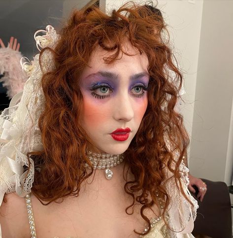 chappell roan backstage at the late show with stephen colbert. (via MUA, jmkowski on ig)  february 15th, 2024 Cherry Red Hair, Performance Makeup, Chappell Roan, Stephen Colbert, Make Up Inspo, Girls Dream, Makeup Inspo, Maquillaje De Ojos, Halloween Makeup