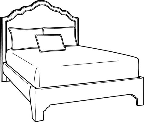 How To Draw A Bed, Bed Drawing Easy, Drawing Bed, Bed Top View, Picture Headboard, Bed Drawing, Line Drawing Images, Bed Vector, Bird Outline