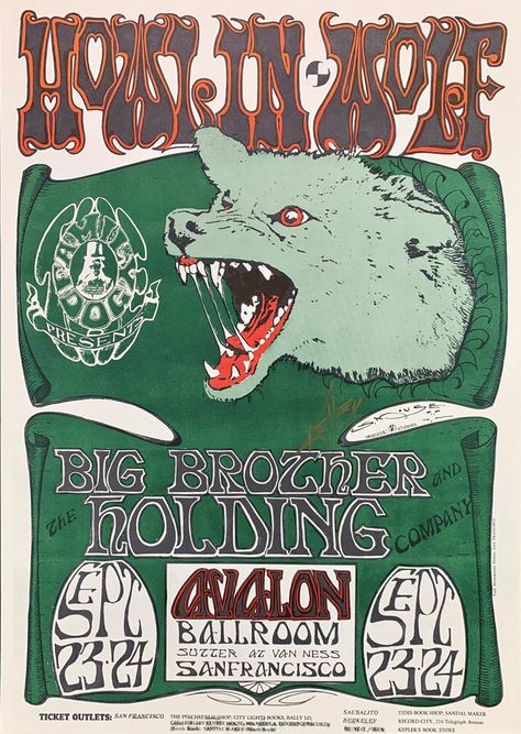 Howlin Wolf 1966 San Francisco Alton Kelley, Stanley Mouse, Hippie Posters, Howlin Wolf, Wolf Poster, Vintage Concert Posters, Wolf Photos, Blues Artists, Holding Company