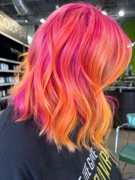 pink and orange hair color Strawberry Lemonade Hair, Fire Hair Color, Fire Hair, Pink Fire, Hair Color Pink, Strawberry Lemonade, Pink Lemonade, Pink Hair, Hair Inspo