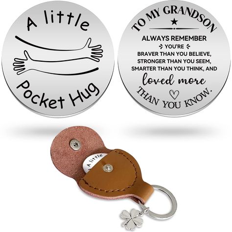 PRICES MAY VARY. Delicate combination: you will receive 1 piece of stainless steel pocket hug token and 1 piece of PU leather keychain. Size:The token is 1.18" in width, the perfect size for a pocket, purse or handbag so it's there when you need it. Send a virtual hug to a loved one with a little keepsake token. Quality: The small Pocket Stainless steel token is made of stainless steel; sturdy and not easy to rust. Keyrings are made of genuine leather material, soft and lightweight, suitable for Hug Gifts, Pocket Token, Pocket Hug, Engraved Keychain, Engraved Stainless Steel, Motivational Gifts, Keychain Gift, Heartfelt Gifts, Leather Keychain