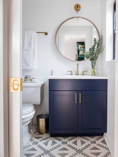 45 Small Master Bathroom Design Ideas - Sebring Design Build Makeover Kamar Mandi, Powder Room Vanity, Blue Vanity, Scandinavian Bathroom, Bad Inspiration, Decor Baie, Bathroom Tile Designs, Guest Bathrooms, Blue Bathroom