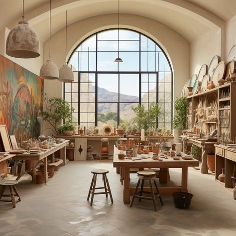 Huge Art Studio, Artist Space Workspaces, Art Studio Outdoor, Paint Studio Aesthetic, Cottage Art Studio, Warehouse Art Studio, Art Atelier Aesthetic, Luxury Art Studio, Art Studio Architecture