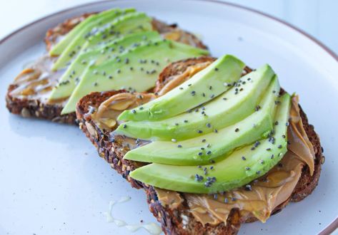 Easy Peanut Butter and Avocado Toast Honey Toast, Breakfast Routine, Balanced Breakfast, Peanut Butter Honey, Toast Toppings, Peanut Butter And Jelly, Egg Bites, Easy Peanut Butter, Cashew Butter