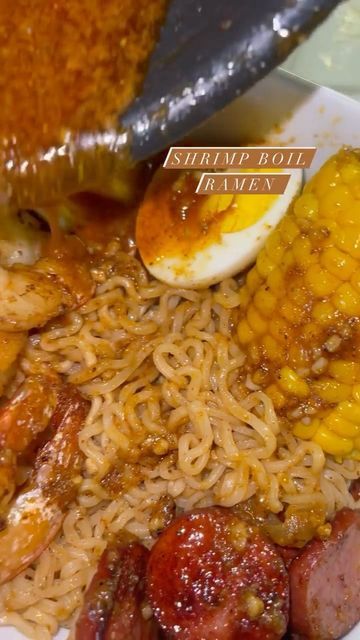 EatsByTweet on Instagram: "Shrimp boil Ramen 🍜 #Recipes #reels #ramen #shrimpramen #shrimp #shrimpboil #shrimpboilramen #food #cooking" Shrimp Roman Noodle Recipes, Seafood Ramen Bowl Recipe, Ramen Noodle Shrimp Boil, Shrimp And Sausage Boil Ramen Recipe, Roman Noodle Seafood Boil, Ramen Egg Boil, Shrimp Boil Ramen Noodles, Sea Food Boil Ramen, Ramen With Shrimp And Egg