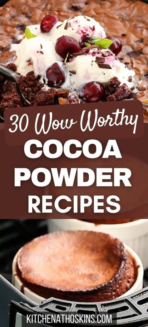 Discover easy cocoa powder recipes that are quick, easy, mostly healthy and also decadent. If you are looking for ideas to use  cocoa powder, then you are sure to find recipes for desserts, no bake snacks, brownies, cookies and also drinks such as hot chocolate at kitchenathoskins.com. Easy Cocoa Powder Recipes, Cocoa Powder Desserts, Summer Dishes Recipes, No Bake Ideas, Easy Fall Dessert Recipes, Chocolate Desserts Recipes, Carrot And Walnut Cake, Almond Flour Brownies, Dark Chocolate Desserts