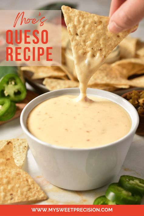 Moe's Queso Dip Recipe, Moes Queso Recipe, Grill Queso, Queso Dip Crockpot, White American Cheese, Southwest Sauce, Nachos Cheese Recipe, White Queso Dip, Cheese Dips