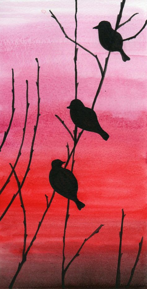 Silhouette Art Acrylic, Silohette Artwork Easy, Cool Silhouette Art, Bird Silhouette Painting, Easy Bird Painting, Paint Silhouette, Canvas Paintings Abstract, Silhouette Paintings, Bird Silhouette Art