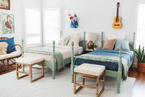 gender-neutral bedrooms Gender Neutral Kids Room Shared, Kids Room Shared, Bedroom Summer, Gender Neutral Kids Room, Gender Neutral Bedrooms, Kids Rooms Shared, Neutral Kids Room, Kids Shared Bedroom, Shared Kids Room