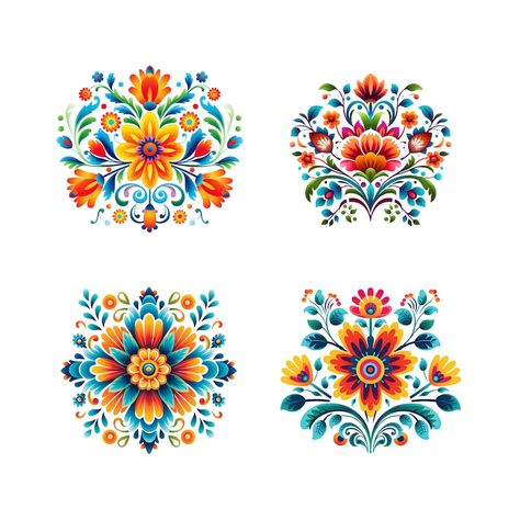 Mexican Design Pattern, Mexican Folk Art Flowers, Mexican Mandala, Mexican Art Traditional, Mexican Motifs, Boot Inspiration, Mexican Folk Art Painting, Mexican Sunflower, Traditional Tattoo Designs