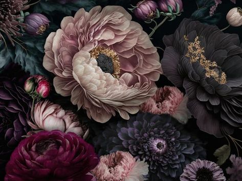 Moody Wallpapers - Happywall Moody Floral Wallpaper, Moody Flowers, Moody Wallpaper, Floral Mural, Dark Florals, Eid Stickers, Flower Installation, Dark Flowers, Wallpaper Designs