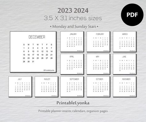 Notebook Dividers, Calendar Cards, Monthly Printable, Mini Calendars, Calendar 2020, Planner Inserts Printable, Mini Notebooks, Calendar Printable, Printable Calendar