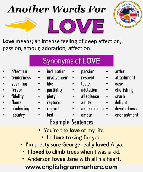 Another word for Love, What is another, synonym word for Love? Every language spoken around the world has its own characteristics. When learning a new language, it will be very useful to learn words for that language. In addition, in a language learning process, learning the words together with their synonyms will be even more useful when memorizing words. Learning a word with its synonyms increases our competence in that language. It helps us speak more fluently and clearly. +800 Synonym ... Another Word For Love, Love Anniversary Quotes, Writing Challenge, Words To Use, English Writing Skills, English Vocabulary Words Learning, Learn English Vocabulary, Learn A New Language, English Language Learning