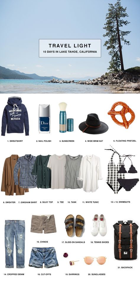 Lake Tahoe Summer, Chique Outfit, Mountain Camping, Travel Capsule, Summer Vacation Outfits, Mode Boho, Camping Outfits, Travel Wardrobe, Packing Light