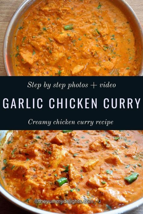 Easy Garlic Chicken Curry that can be made within 30 minutes. Serve it with Roti/Naan (Indian Flatbread). Or you can serve this delicious garlic chicken curry with rice too. The curry is mildly spicy & tastes super delicious. Microwave Curry Recipe, Indian Garlic Chicken, Garlic Curry Indian, How To Make Curry Chicken Step By Step, English Curry Recipe, Mild Chicken Curry Recipe, Nepalese Recipes, Chicken Curry Recipe Indian, Garlic Curry