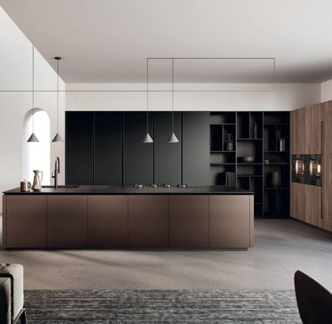 Interior Design Per La Casa, Minimalist Kitchen Design, Modern Kitchen Interiors, Dark Kitchen, Kitchen Dinning, Kitchen Room Design, Minimalist Kitchen, Black Kitchens, Apartment Interior