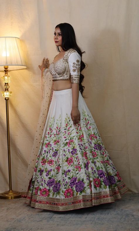 Studio Twelve 11 – WaliaJones White Chikankari Lehenga, Wedding Dress Off White, Off White Wedding Dress, Bridal Crop Top, Flared Lehenga, Chikankari Lehenga, Off White Wedding Dresses, Kurta Lehenga, Bride Indian