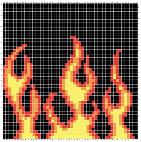 Flame Crochet Sweater, Flames Crochet Pattern, Fire Grid Pattern, Flames Pixel Art, Flame Crochet Pattern, Flame Alpha Pattern, Crochet Blanket Grid Pattern, Crochet Flames Pattern, Crochet Pixel Art Blanket