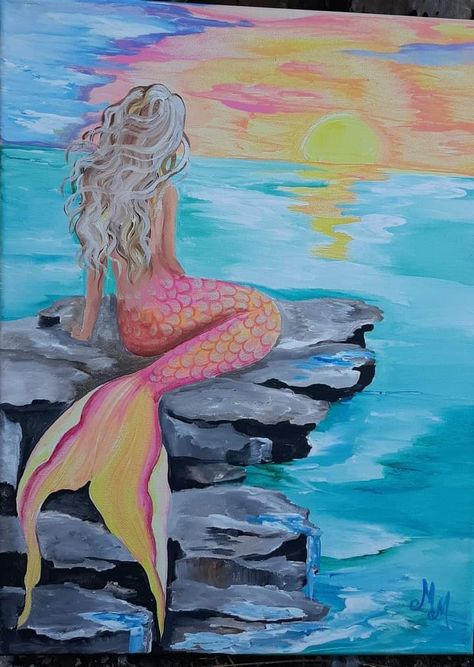 Mermaid Images Beautiful, How To Paint Mermaid, Diy Mermaid Painting, Mermaid Artwork Drawing, Mermaid Painting Easy, Paintings Of Mermaids, Mermaid Painting Ideas, Mermaid Drawing Ideas, Mermaid Art Drawing