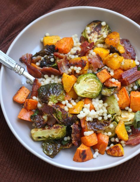 Autumn Sheet Pan, Potatoes And Bacon, Pearl Couscous, Roasted Squash, Think Food, Sheet Pan Dinners, Sheet Pan Recipes, Eating Healthy, Roasted Vegetables