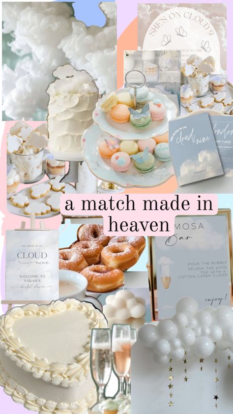 Match Made In Heaven Bridal Shower Theme, Match Made In Heaven Bachelorette, Bachelorette Decor, Diy Events, Bridal Events, Cotton Candy Clouds, Bachelorette Decorations, Wedding Plan, Bridal Event