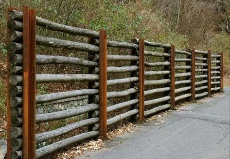 Farm Gates Entrance, Log Fence, Rustic Garden Fence, Fence Options, Deer Fence, Rustic Fence, Natural Fence, Fence Styles, Diy Fence