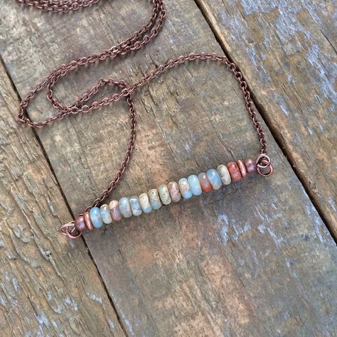 Diy Boho Jewelry, Bohemian Jewelry Diy, Boho Beaded Necklace, 2024 Jewelry, Simple Beaded Necklaces, Handmade Jewelry Necklaces, Copper Chain Necklace, Necklace Minimalist Jewelry, Creative Necklace