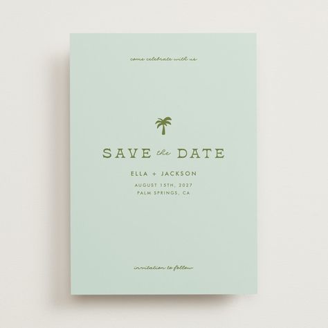 Vacation Save The Date Cards by Olivia Goree | Minted Simple Save The Date, Vacation Savings, Cards Simple, Save The Date Postcards, Tropical Wedding, Date Cards, Wedding Saving, Save The Date Cards, Palm Springs